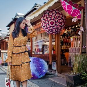 Mustard Multi Tiered Midi Dress